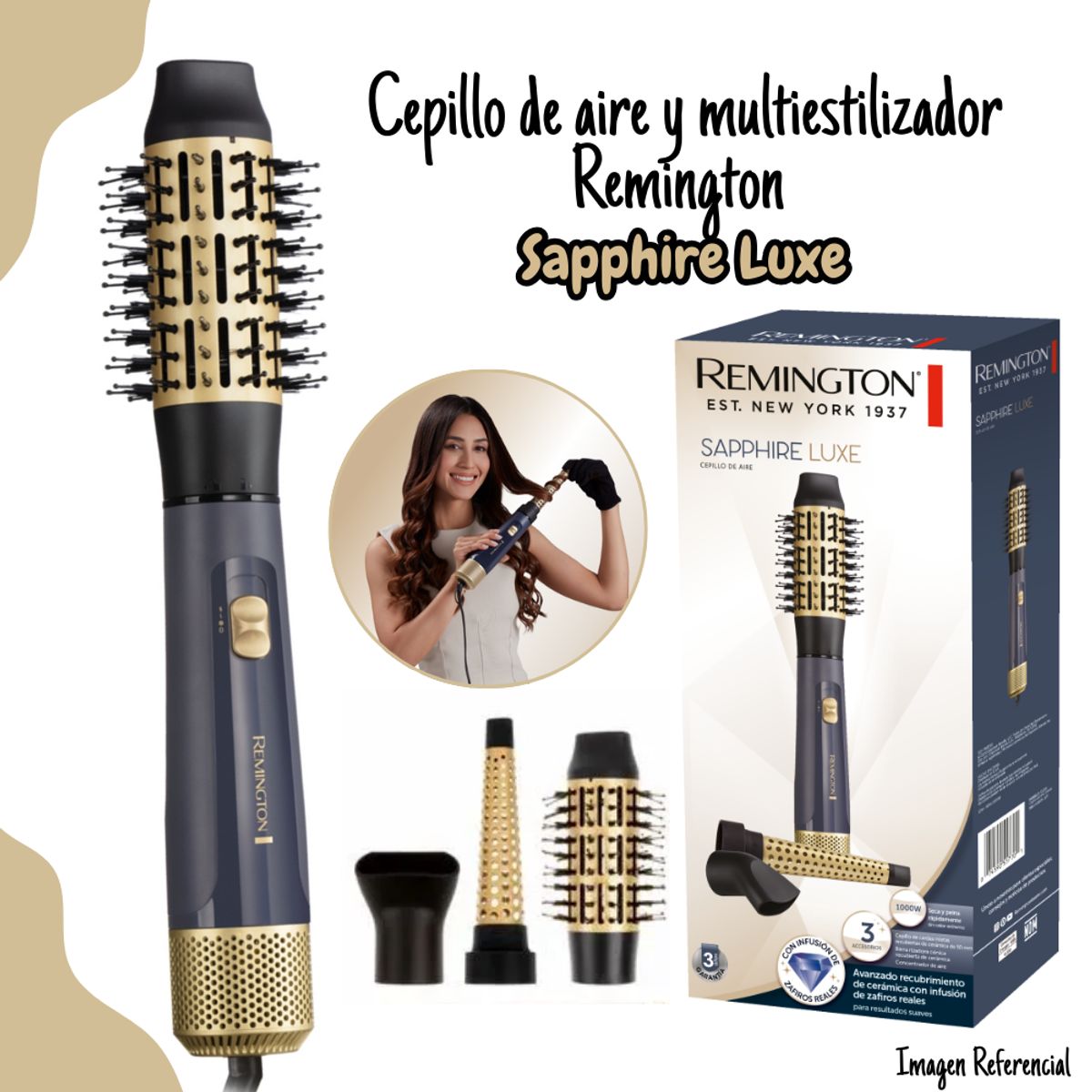 REMINGTON - Cepillo de Aire Remington 3 en 1 Sapphire Luxe