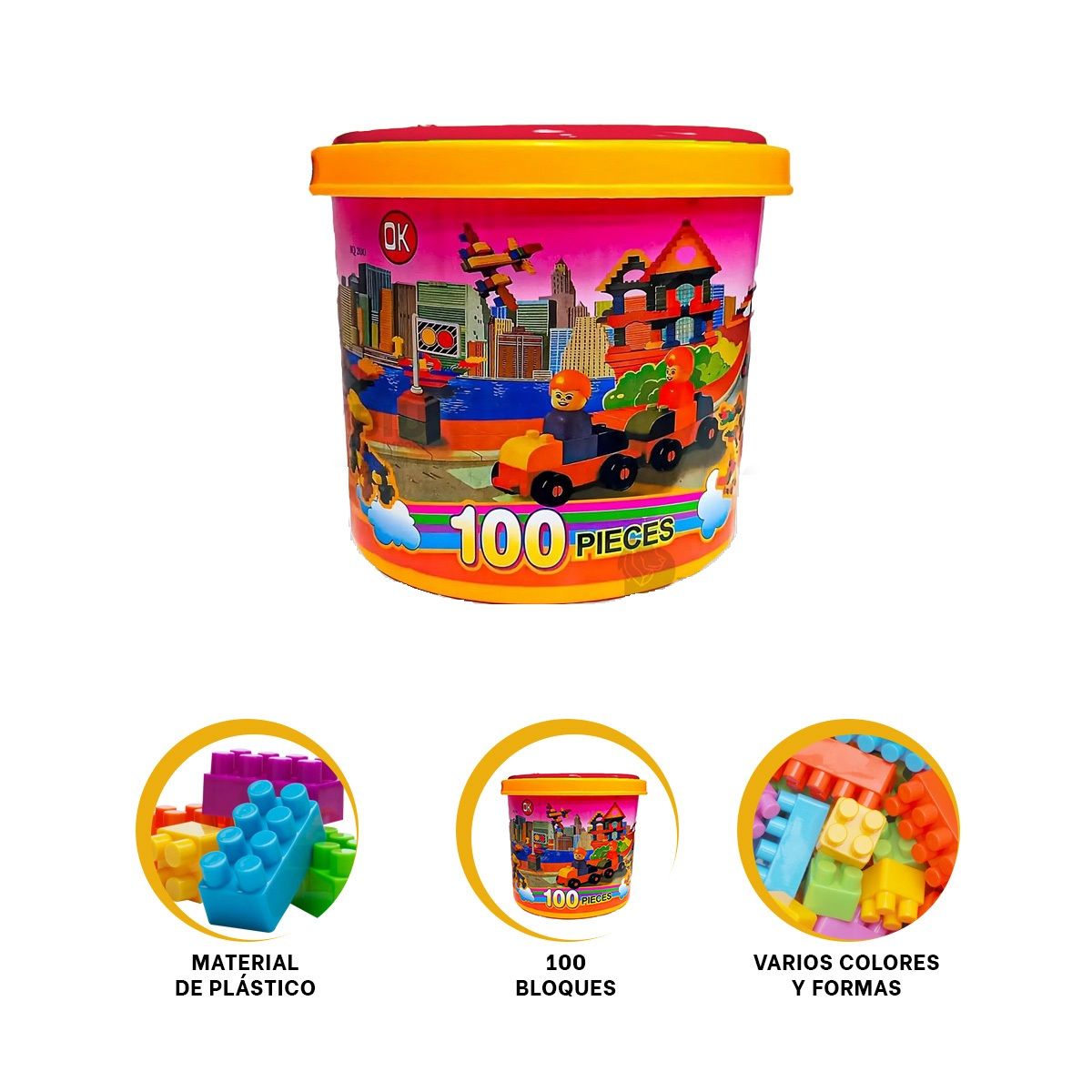 GENERICO - Juego de Bloques Didácticos Balde de 100 Piezas