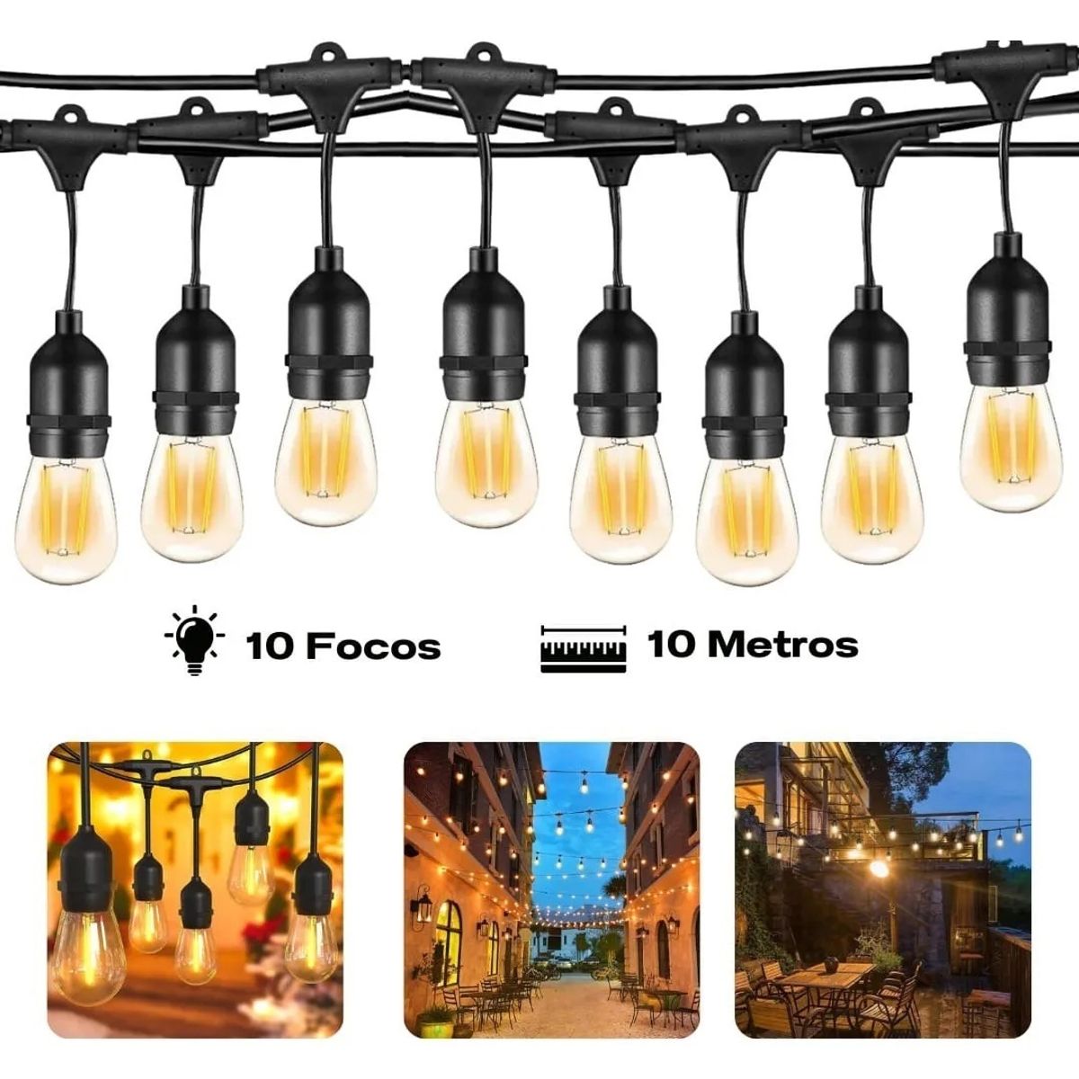 PREMIUM - GUIRNALDA  DE 10 METROS CON 10 FOCOS ACOPABLE SIN PANEL SD12023