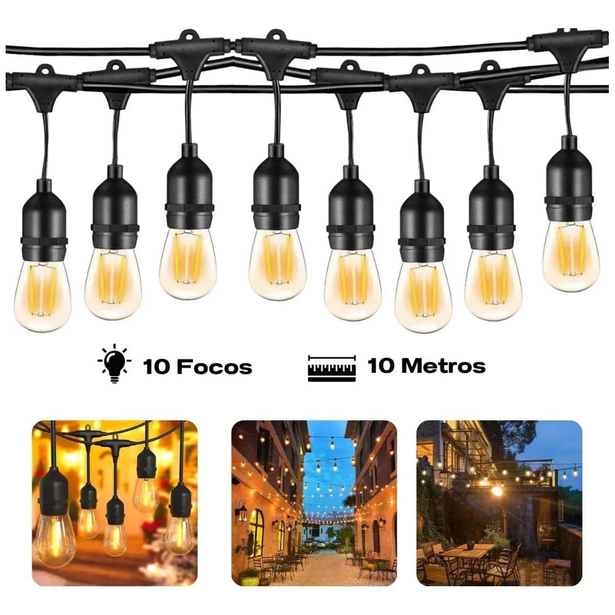 PREMIUM - GUIRNALDA  DE 10 METROS CON 10 FOCOS ACOPABLE SIN PANEL SD12023