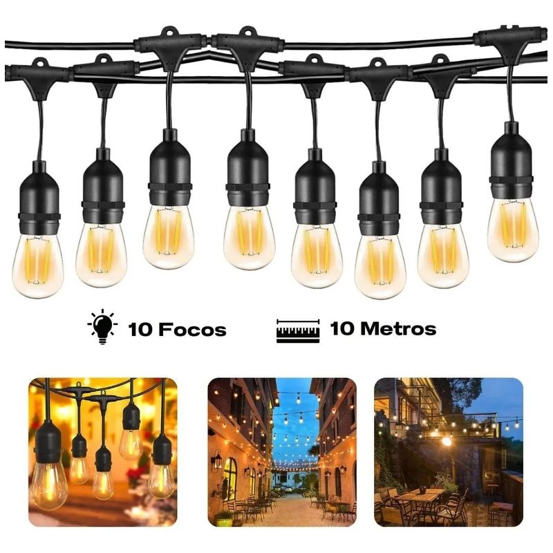 PREMIUM - GUIRNALDA  DE 10 METROS CON 10 FOCOS ACOPABLE SIN PANEL SD12023