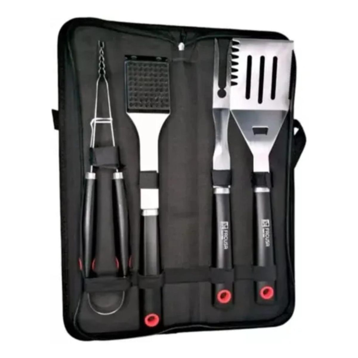 FACUSA - Set de Utensilios x 4 para Parrilla BBQ con Maleta de Nylon