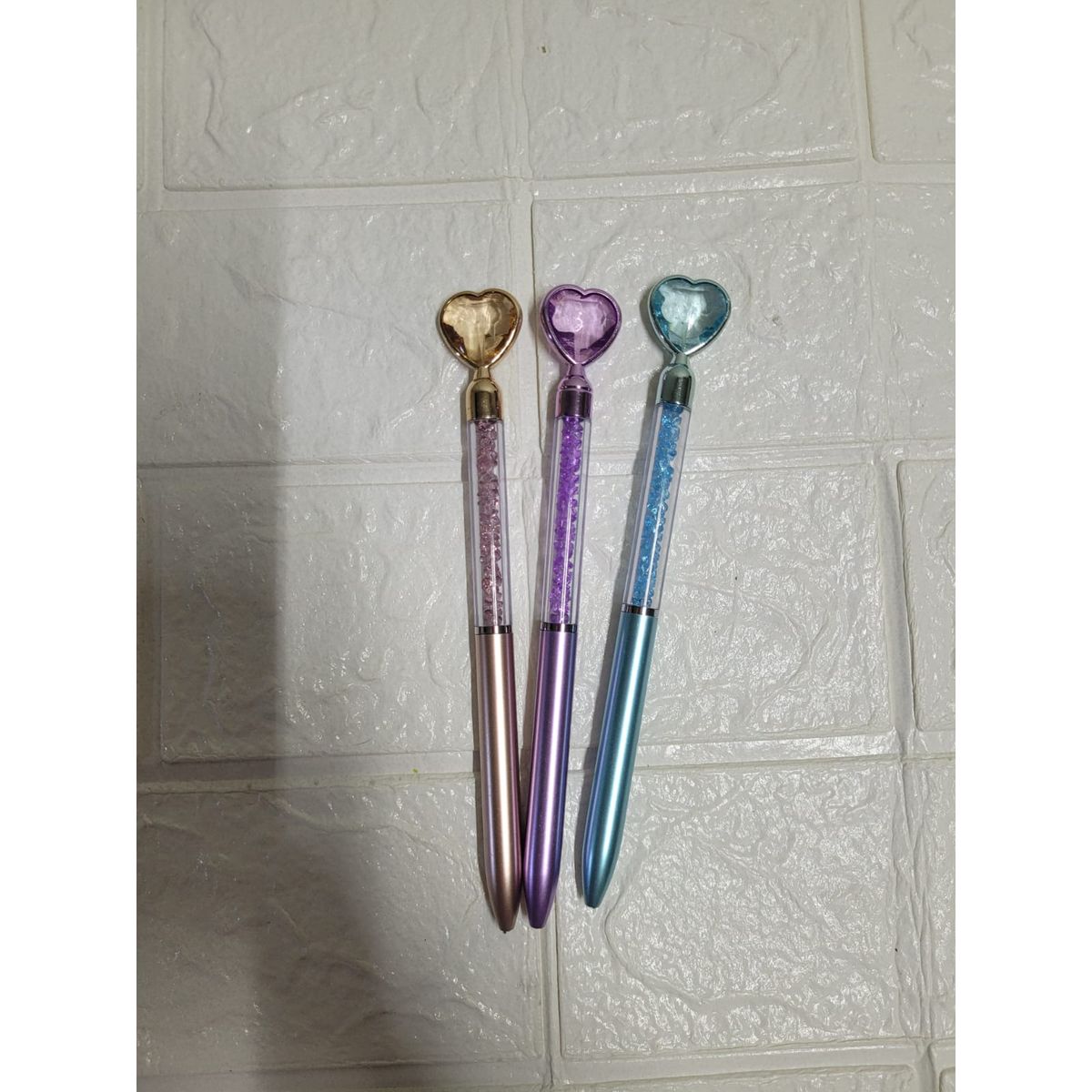 GENERICO - SET DE LAPICEROS CORAZON CON DIAMANTES X 3UND