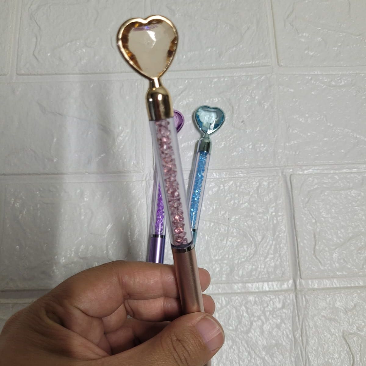 GENERICO - SET DE LAPICEROS CORAZON CON DIAMANTES X 3UND