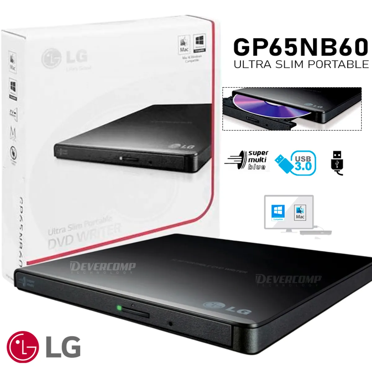 LG - Grabador DVD LG Super Multi GP65NB60 Slim USB