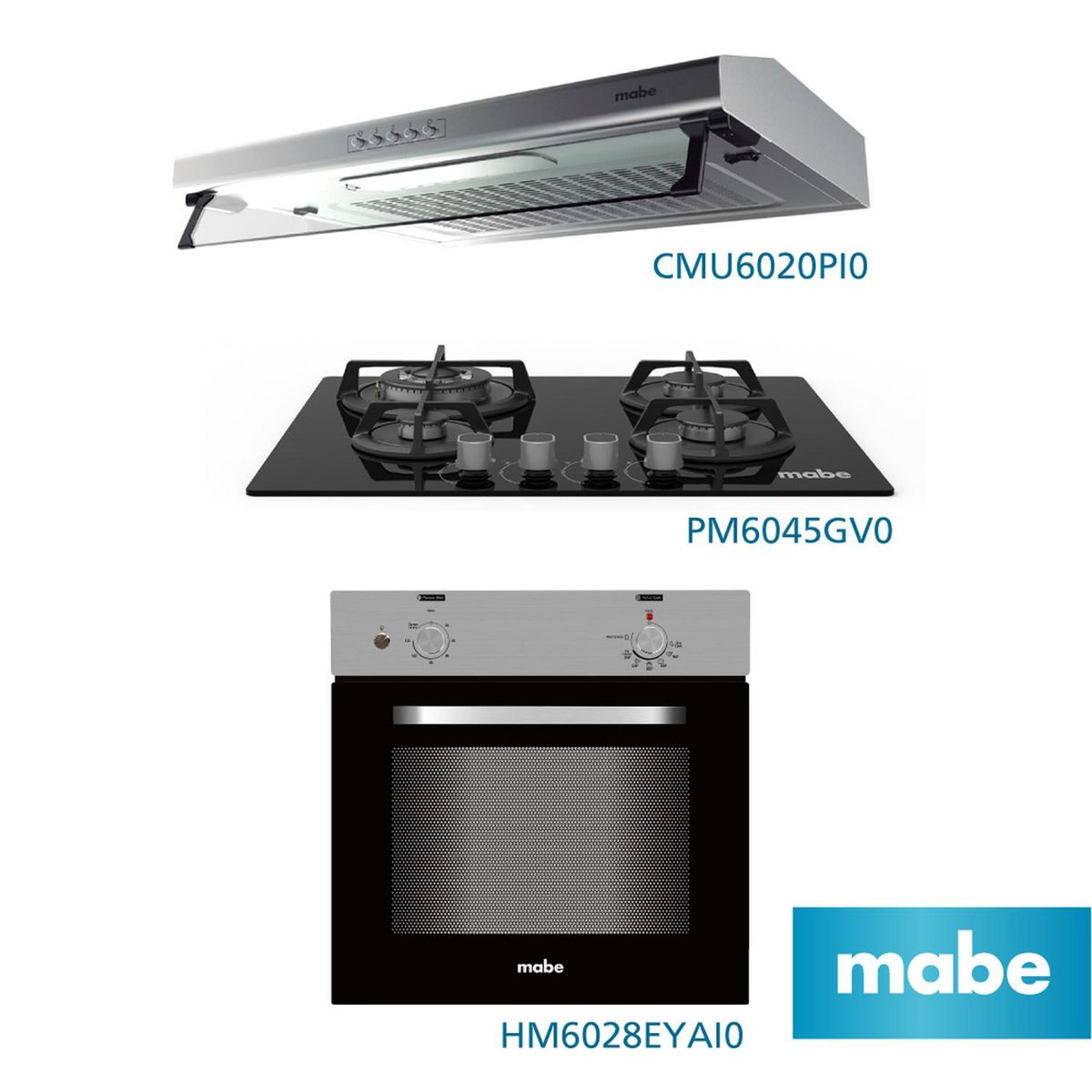 MABE - Combo Campana + Encimera + Horno Eléctrico 60cm Mabe CMU6020PI0PM6045GV0HM6028EYAI0