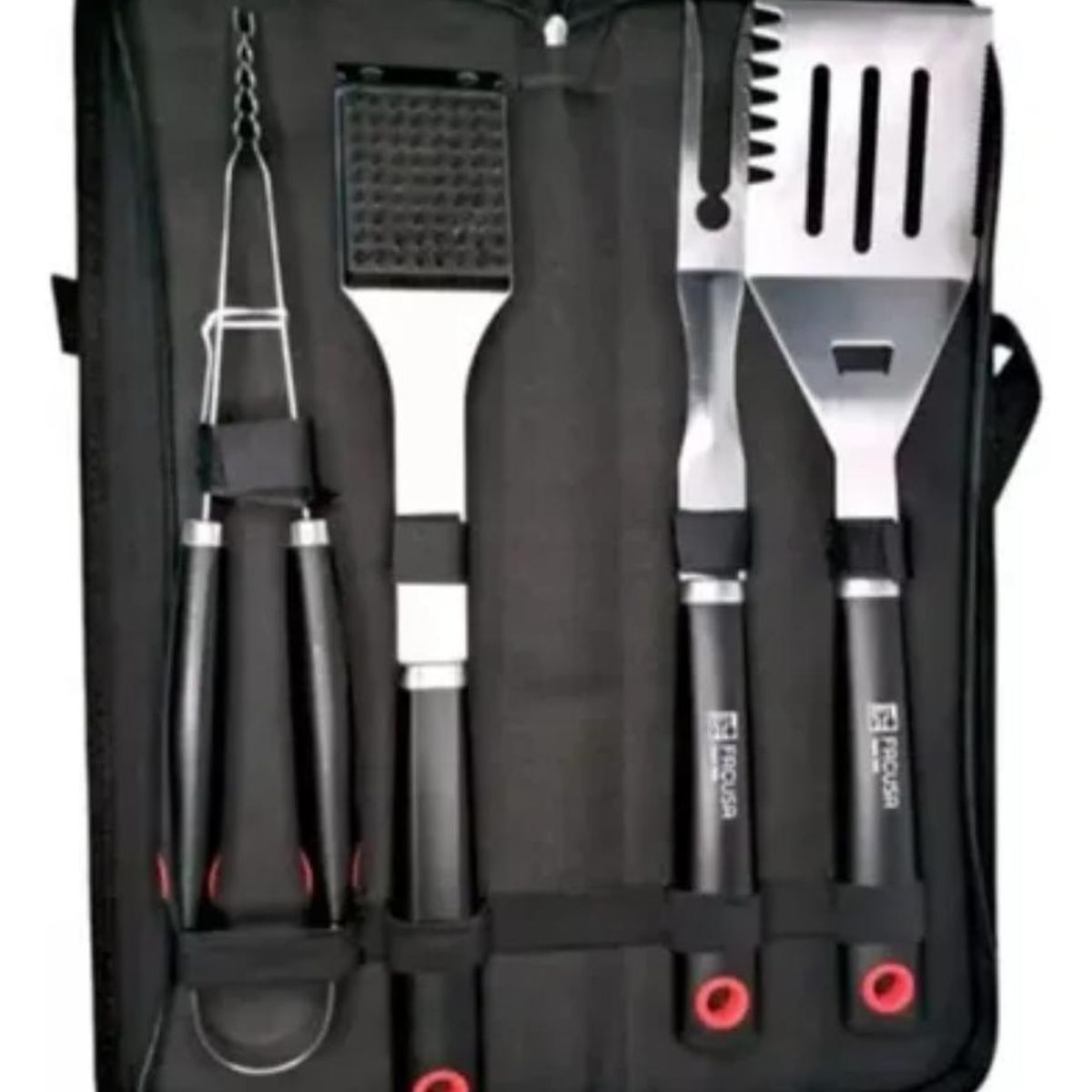 FACUSA - Set de Utensilios x 4 para Parrilla BBQ con Maleta de Nylon