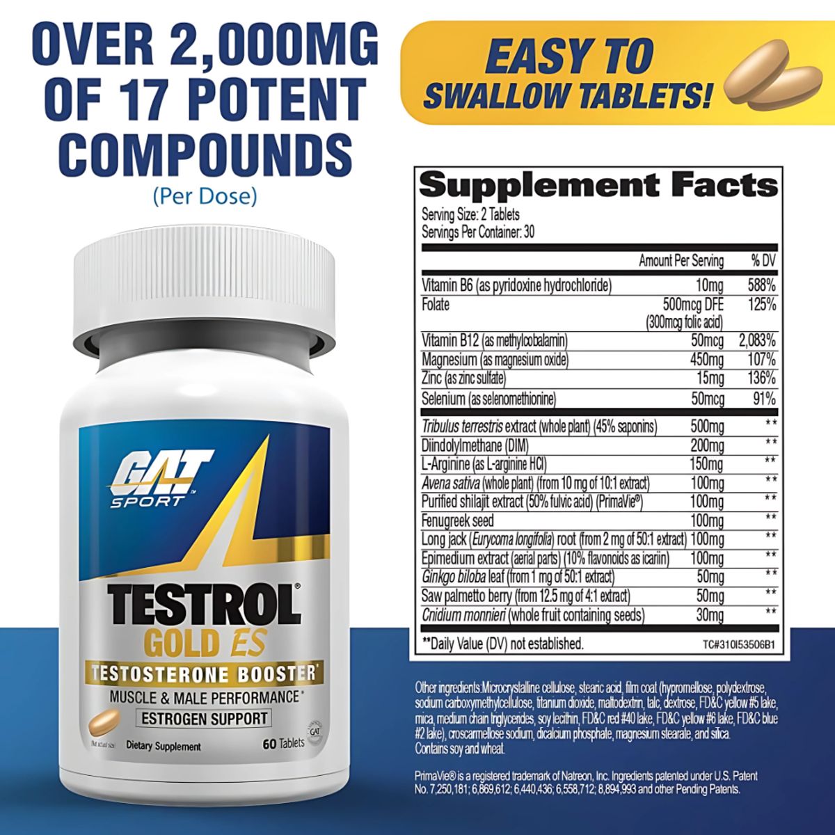 GAT - Testrol Gold 60 Tabletas Booster T - Gat Sport