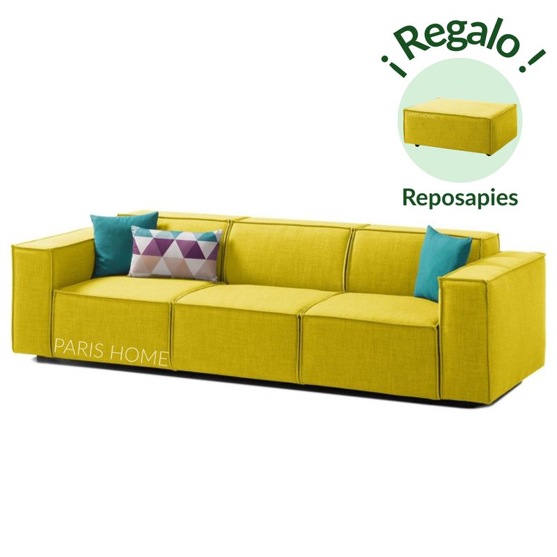 GENERICO - Sofá 3 Cuerpos Merlot - Amarillo + Reposapies de Regalo