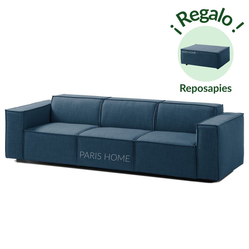 GENERICO - Sofá 3 Cuerpos Merlot - Azul Claro + Reposapies de Regalo