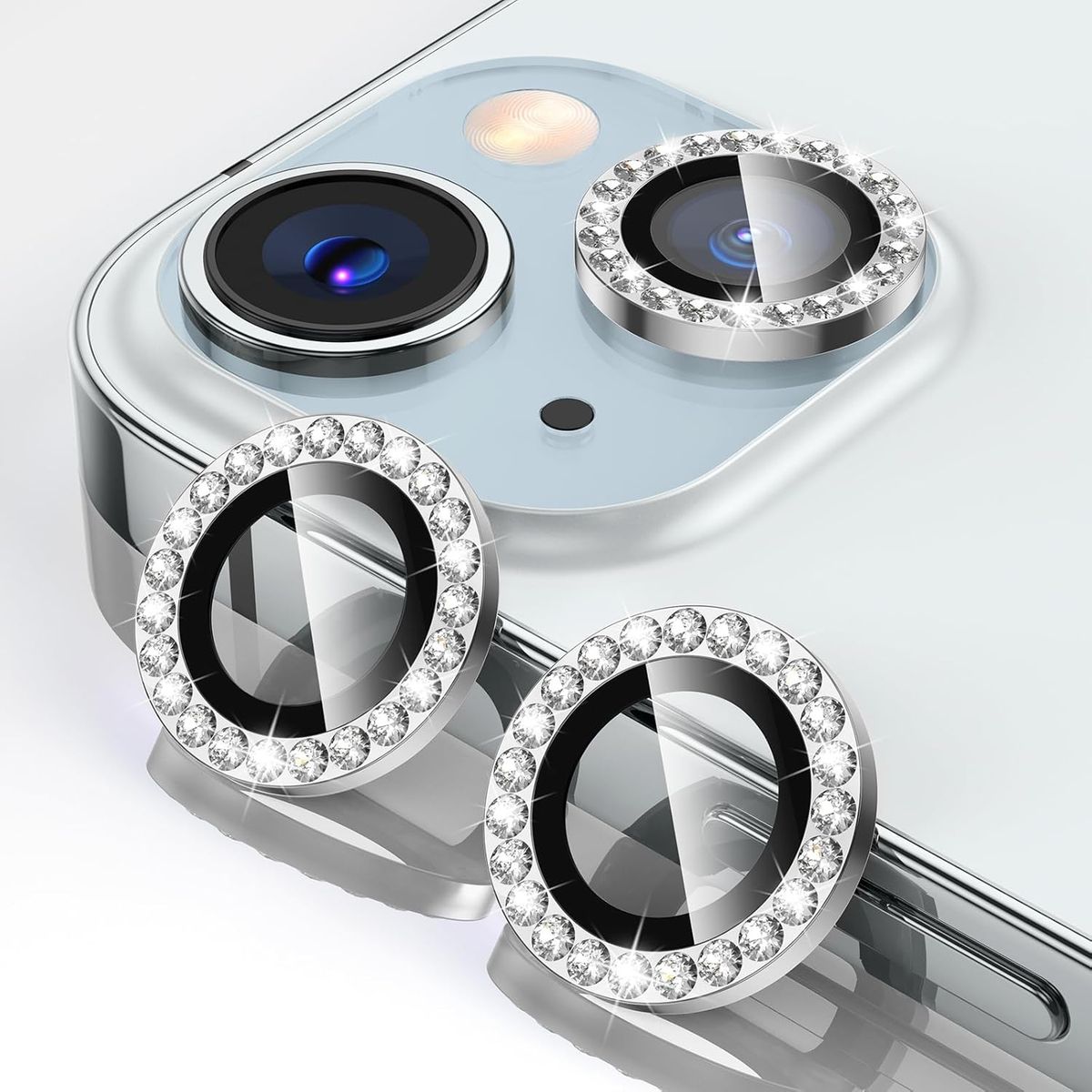 GENERICO - Protector De Cámara IPhone 13 / 13 mini Diamantes Plateado