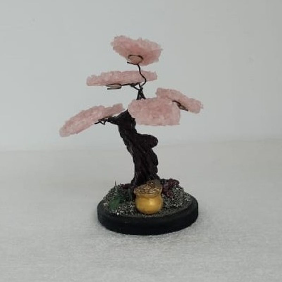 GENERICO - ARBOLITO DE LA FELICIDAD BONSAI MEDIANO ROSA SUEVE CON PIEDRAS DE CUARZO