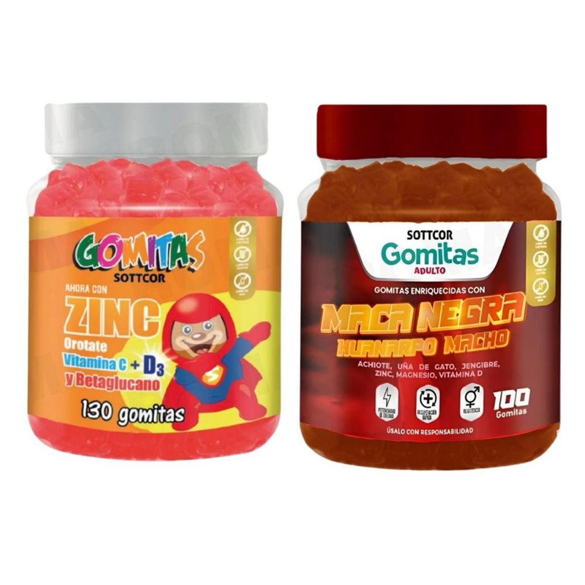 GENERICO - PACK 2 GOMITAS ZINC OROTATE NIÑOS 130UND + GOMITAS MACA NEGRA 100UND
