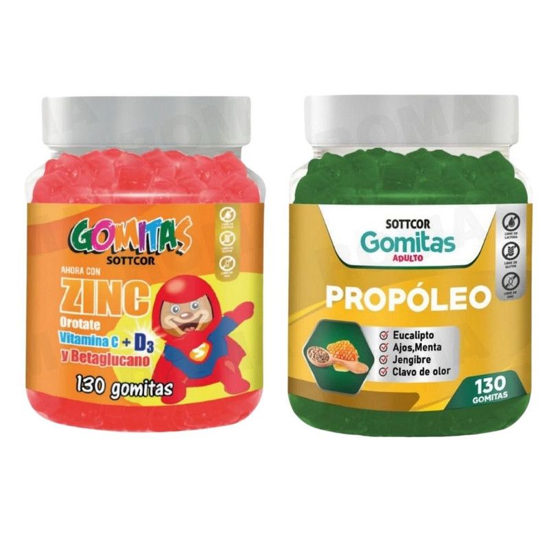 GENERICO - PACK 2 GOMITAS ZINC OROTATE NIÑOS 130UND + GOMITAS PROPÓLEO 130UND