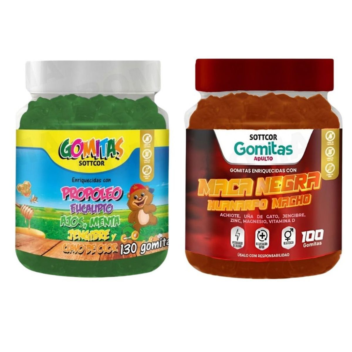 GENERICO - PACK 2 GOMITAS PROPÓLEO NIÑOS 130UND + GOMITAS MACA NEGRA 100UND