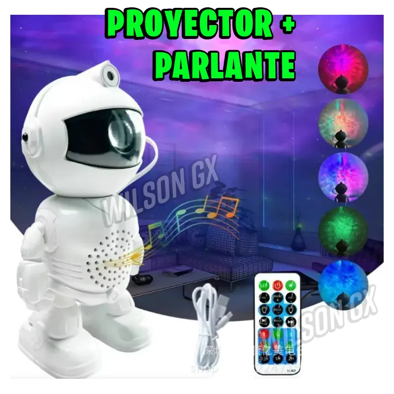 GENERICO - Proyector con Parlante Astronauta Bluetooth Luces Led RGB + Control
