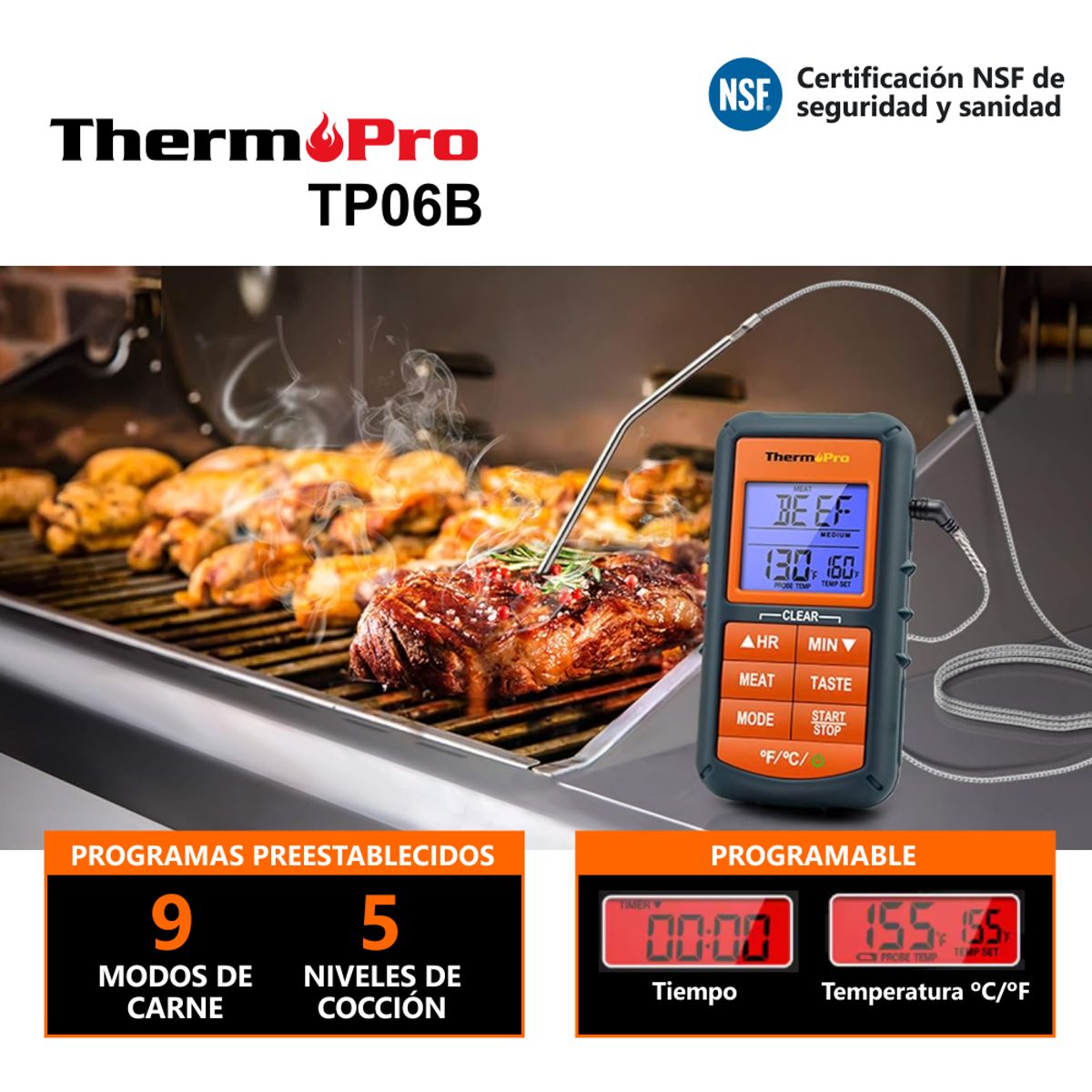 THERMOPRO - Termómetro de cocina digital Thermopro TP06B programable