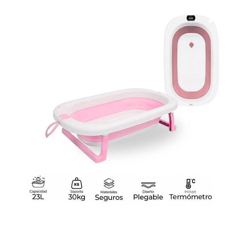 GENERICO - Bañera Tina Plegable Con Termómetro Rosado