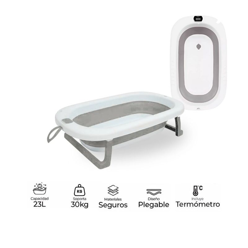 GENERICO - Bañera Tina Plegable Con Termómetro Gris