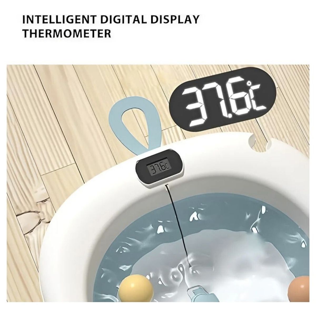 GENERICO - Bañera Tina Plegable Con Termómetro Celeste