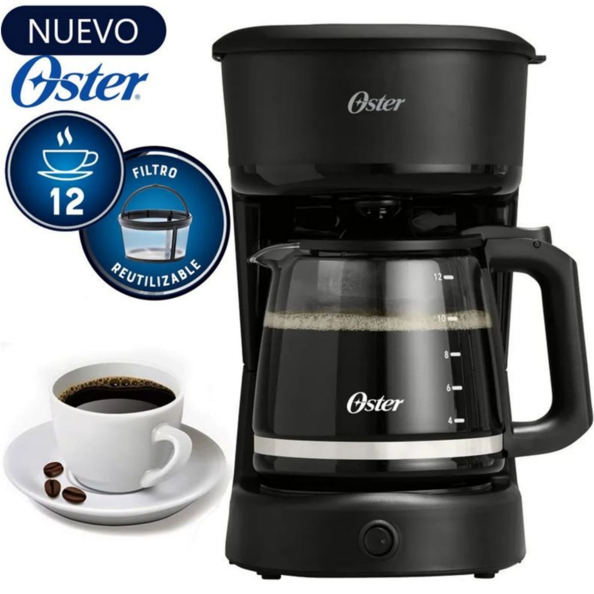 OSTER - Cafetera Oster 12 Tazas de Filtro reutilizable BVSTDCS121B