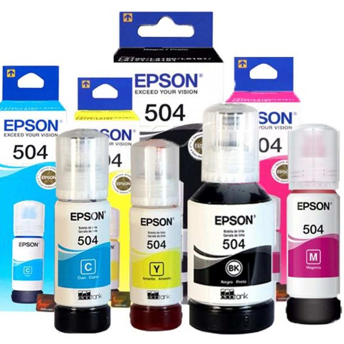 GENERICO - PACK TINTAS EPSON T504 SIN CAJA NEGRO CYAN MAGENTA Y AMARILLO