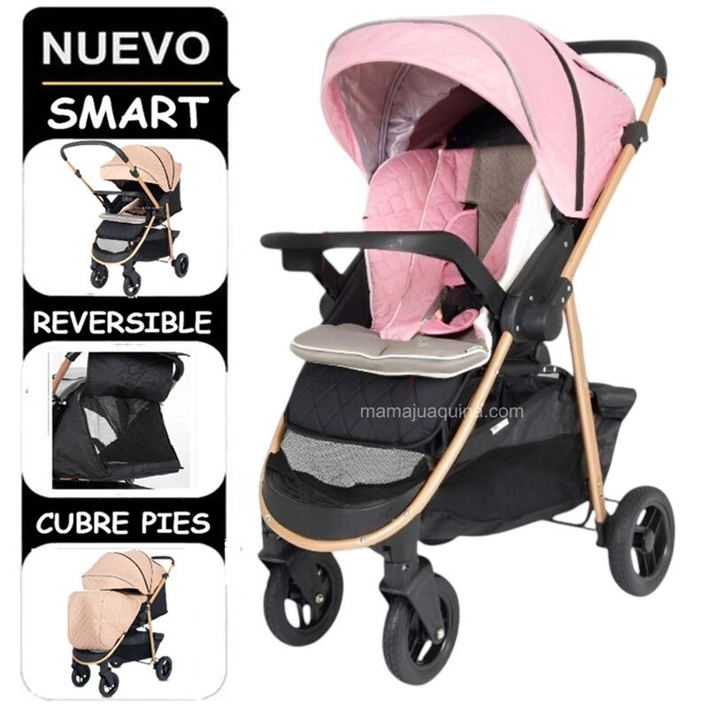 BABY HAPPY - Coche Cuna Baby Happy Smart Rosa con Reclinación