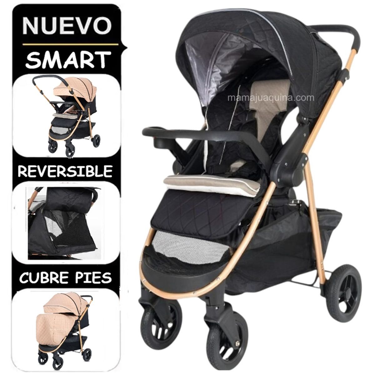 BABY HAPPY - Coche Cuna Baby Happy Smart Black con Reclinación