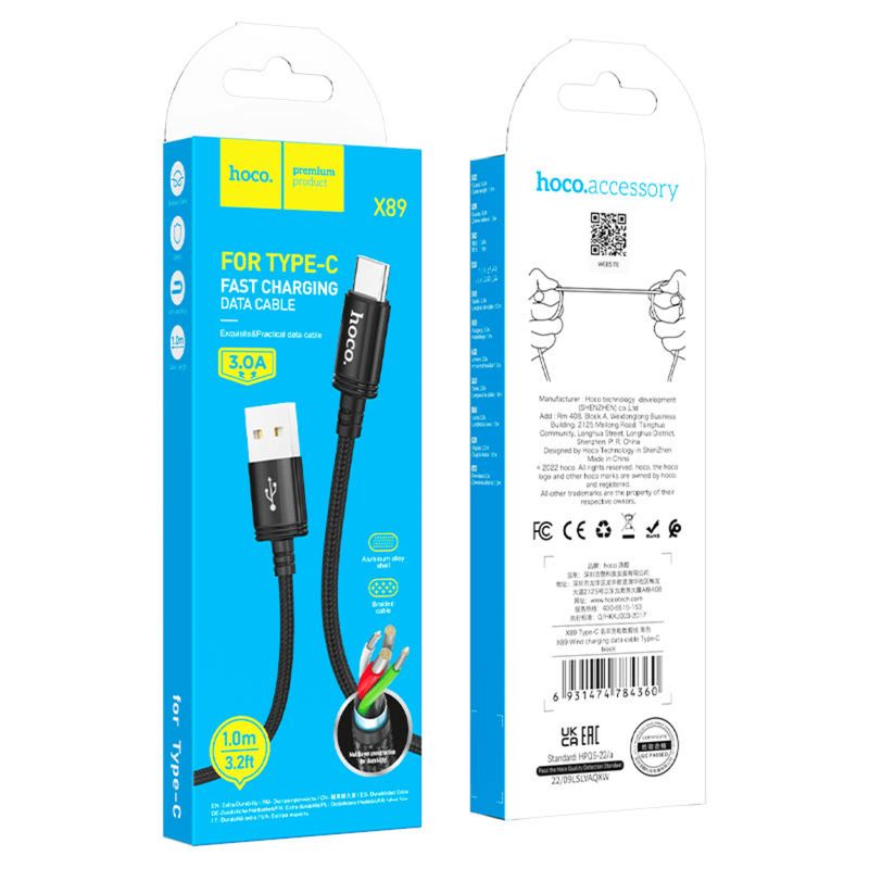 HOCO - Cable de USB a USB-C Hoco X89 1M Negro de 3A