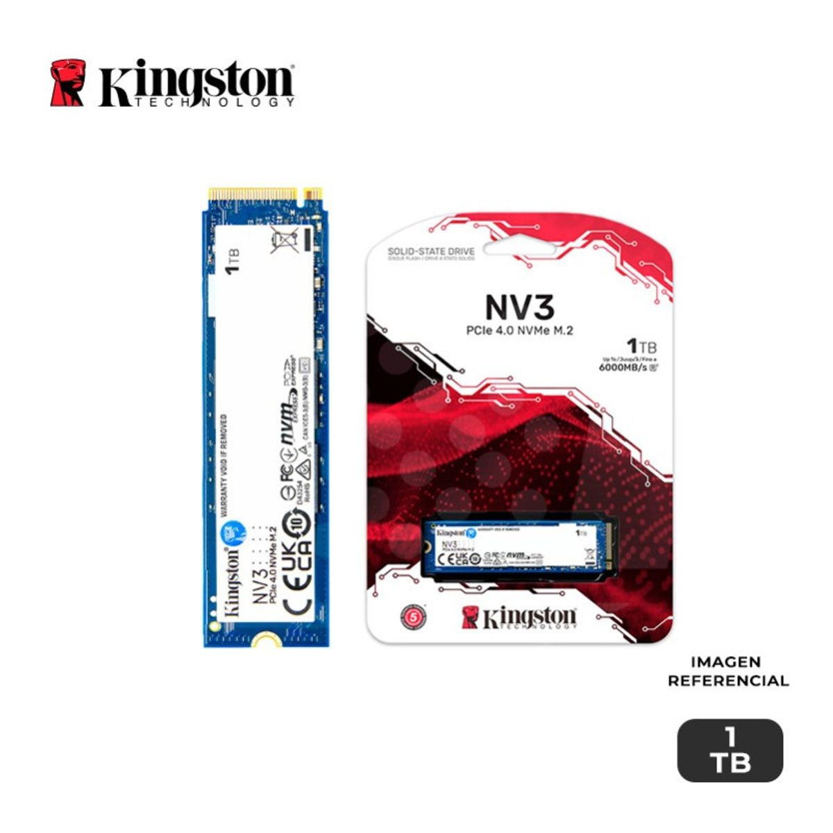 KINGSTON - SSD KINGSTON 1TB NV3 M.2 NVME PCI 4.0, VELOCIDAD LECTURA: 6000 MBPS