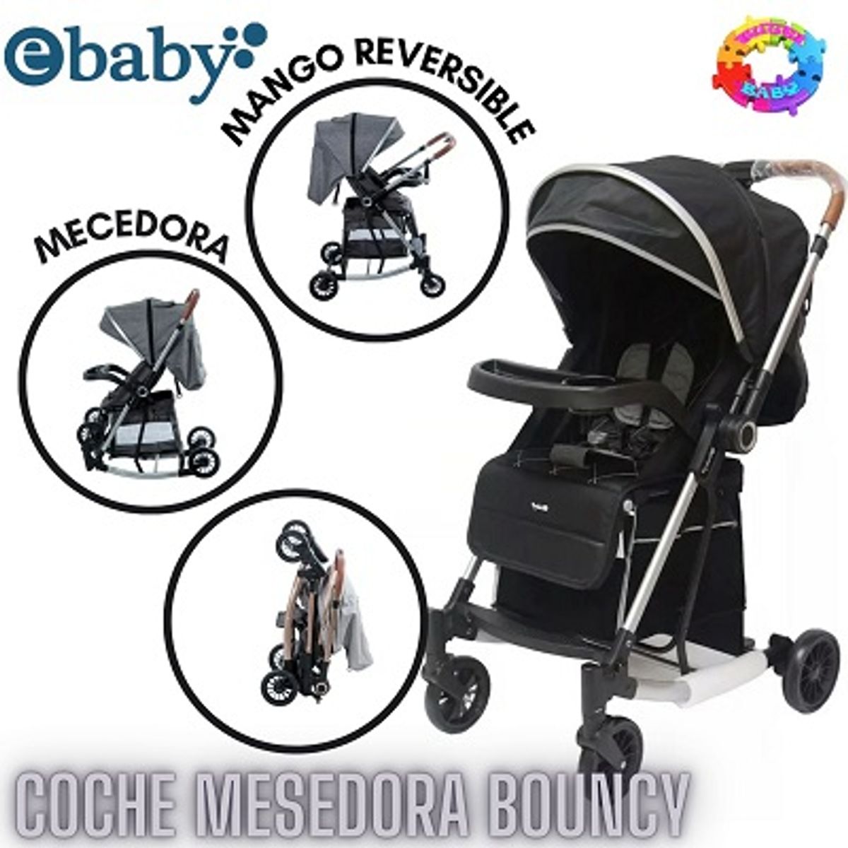 EBABY - COCHE MECEDORA DE LUJO BOUNCY NEGRO