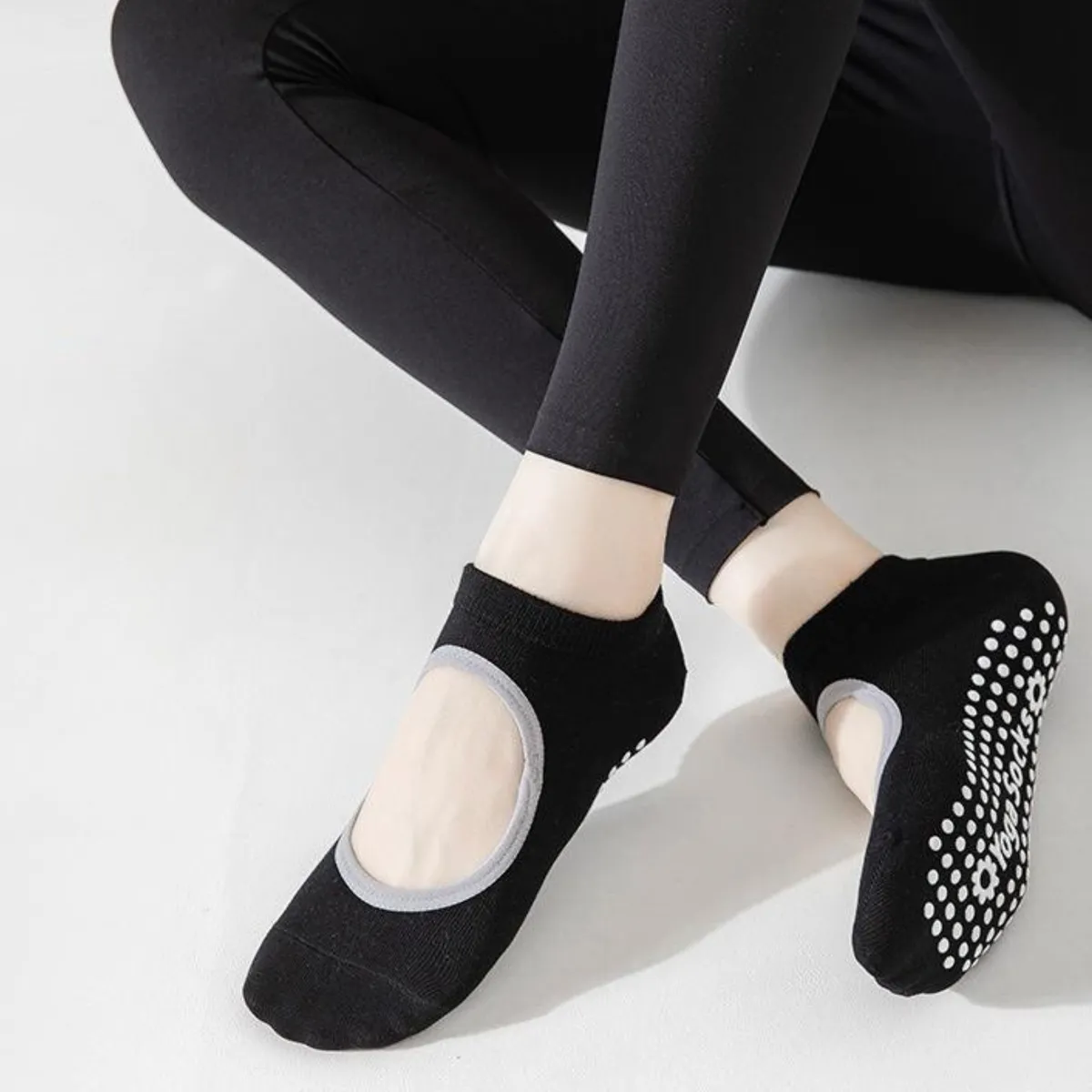 GENERICO - Medias Antideslizantes Open Top Marinera Danza Yoga Pilates Fitbox