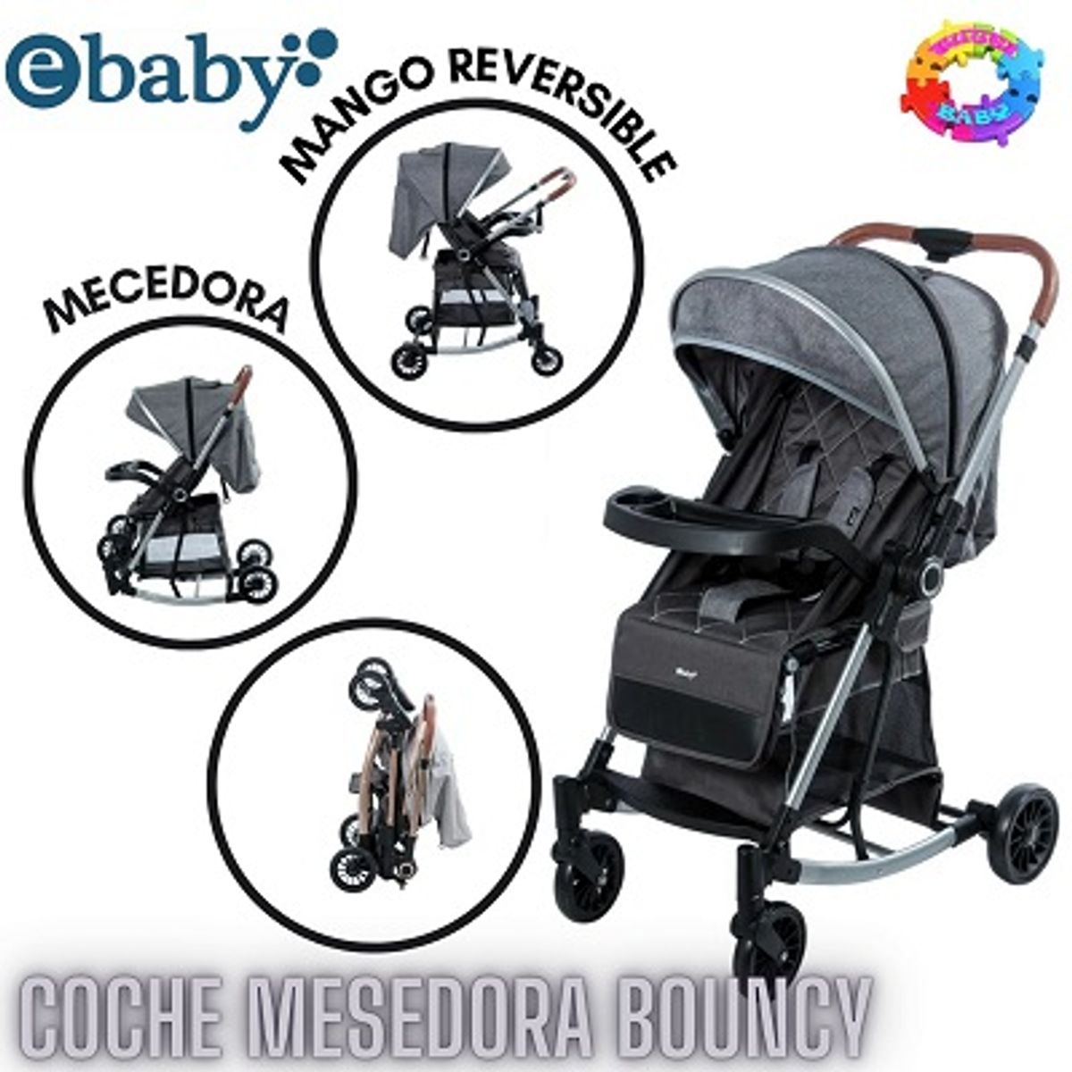 EBABY - COCHE MESEDORA DE LUJO BOUNCY GRIS