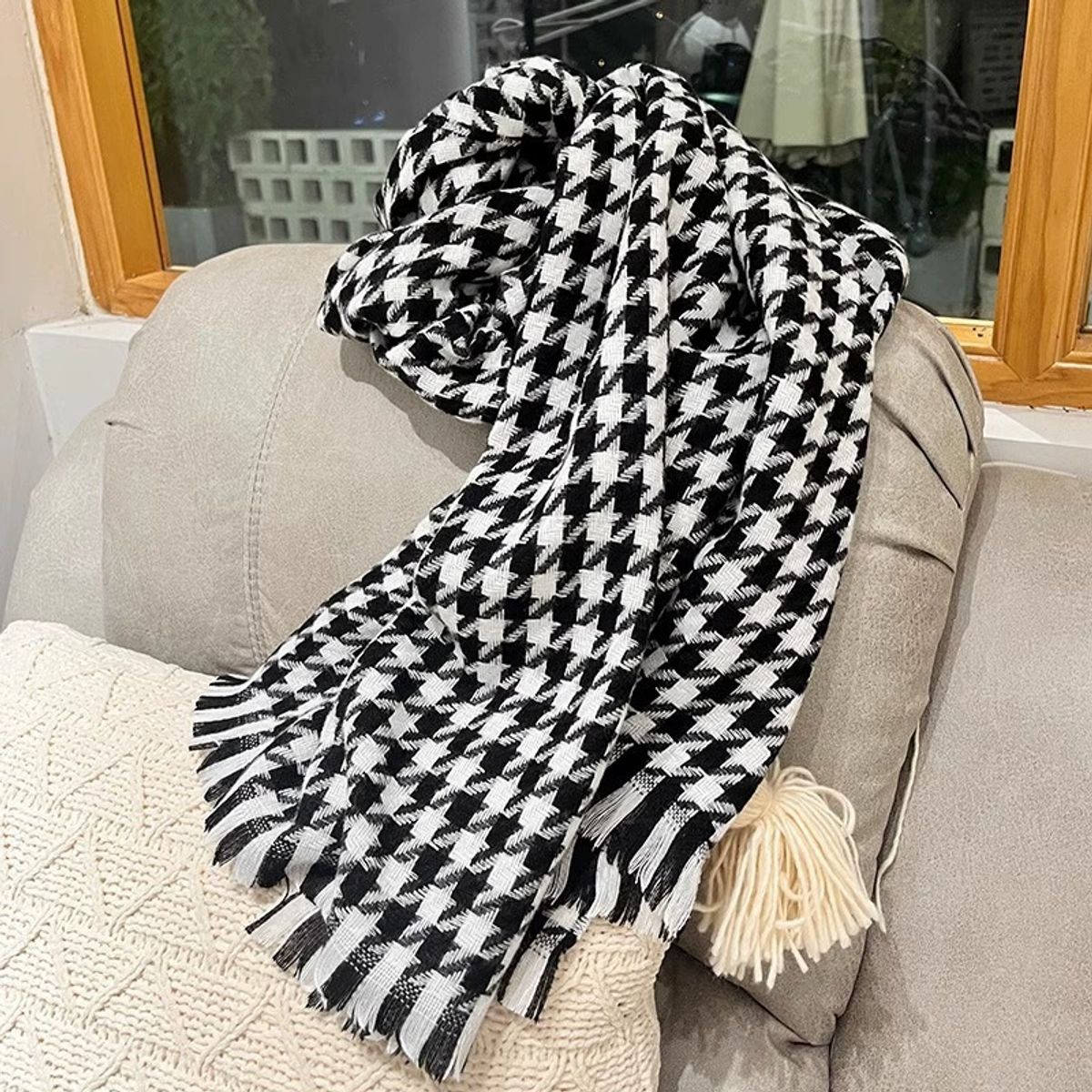 KAST PE - Bufanda Chalina Avenor Unisex de patrón 190x30 - Negro