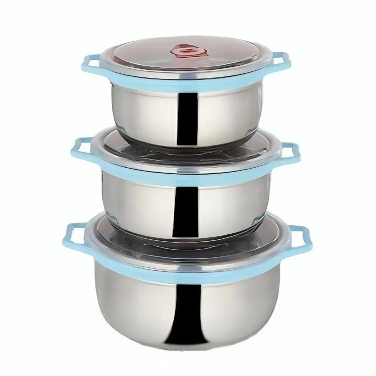 GENERICO - Set 3 Bowls de Almacenamiento Alimentos Herméticas de Acero Inoxidable