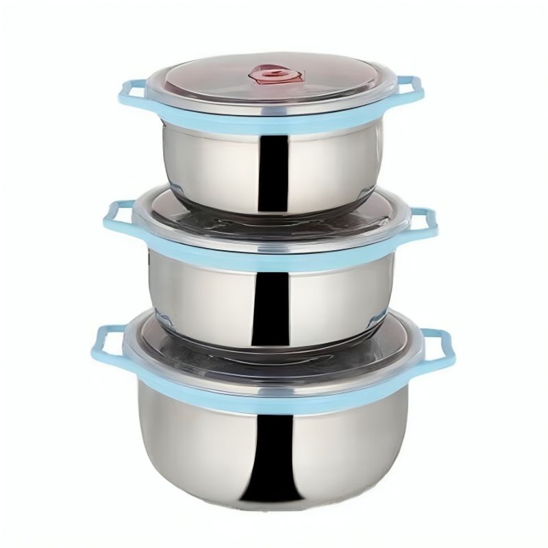 GENERICO - Set 3 Bowls de Almacenamiento Alimentos Herméticas de Acero Inoxidable