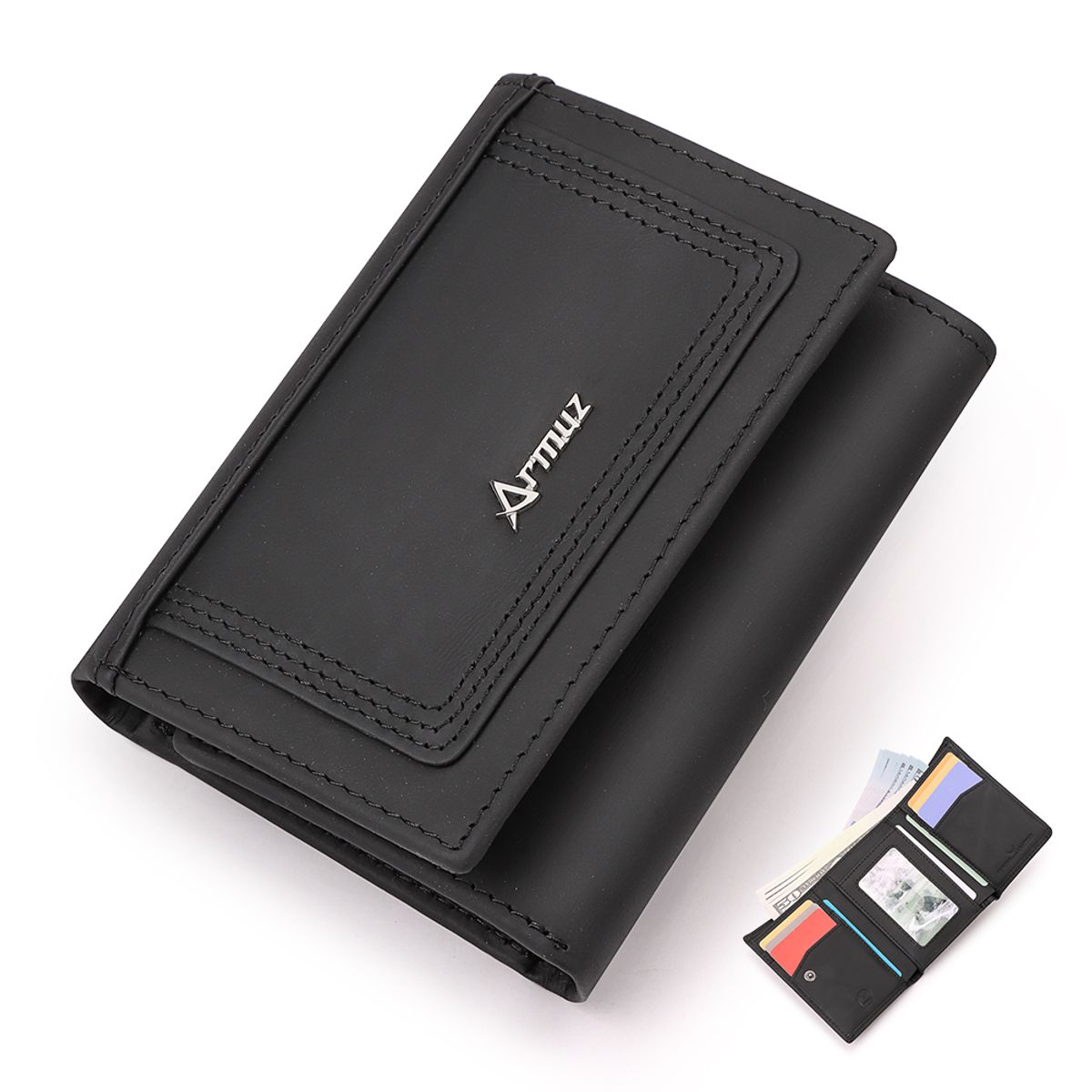 ARMUZ - Billetera de Cuero Vacuno BP992 con RFID Tres Cuerpos