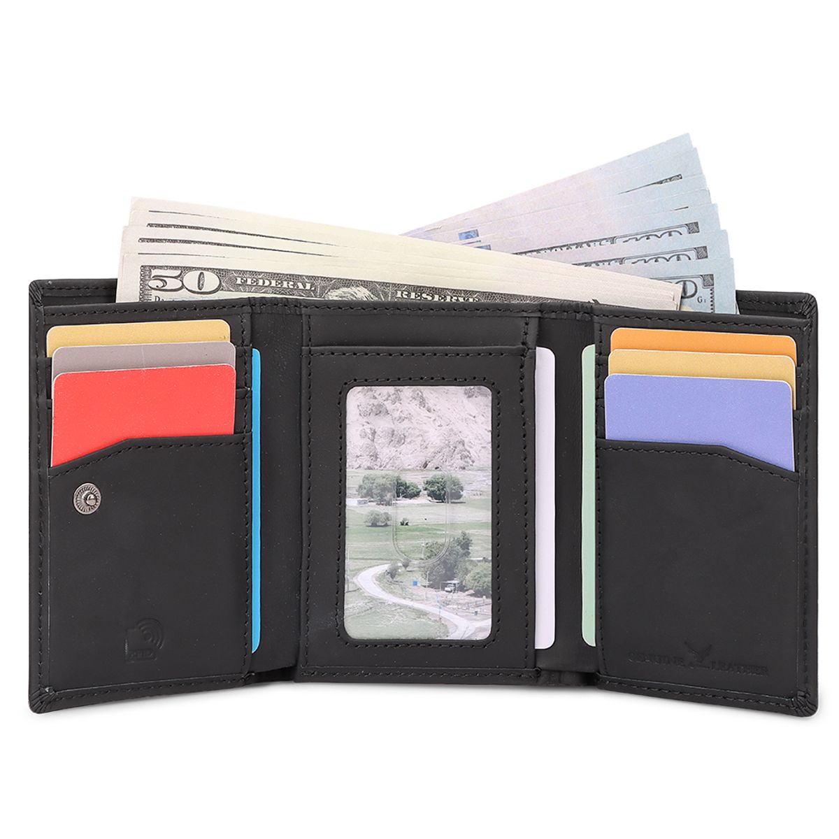 ARMUZ - Billetera de Cuero Vacuno BP992 con RFID Tres Cuerpos