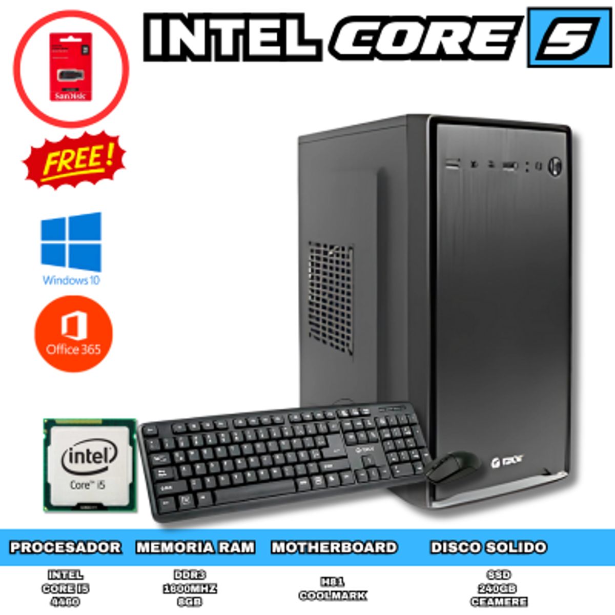 INTEL - PC DE ESCRITORIO CORE I5 8GB RAM DISCO SOLIDO 256GB
