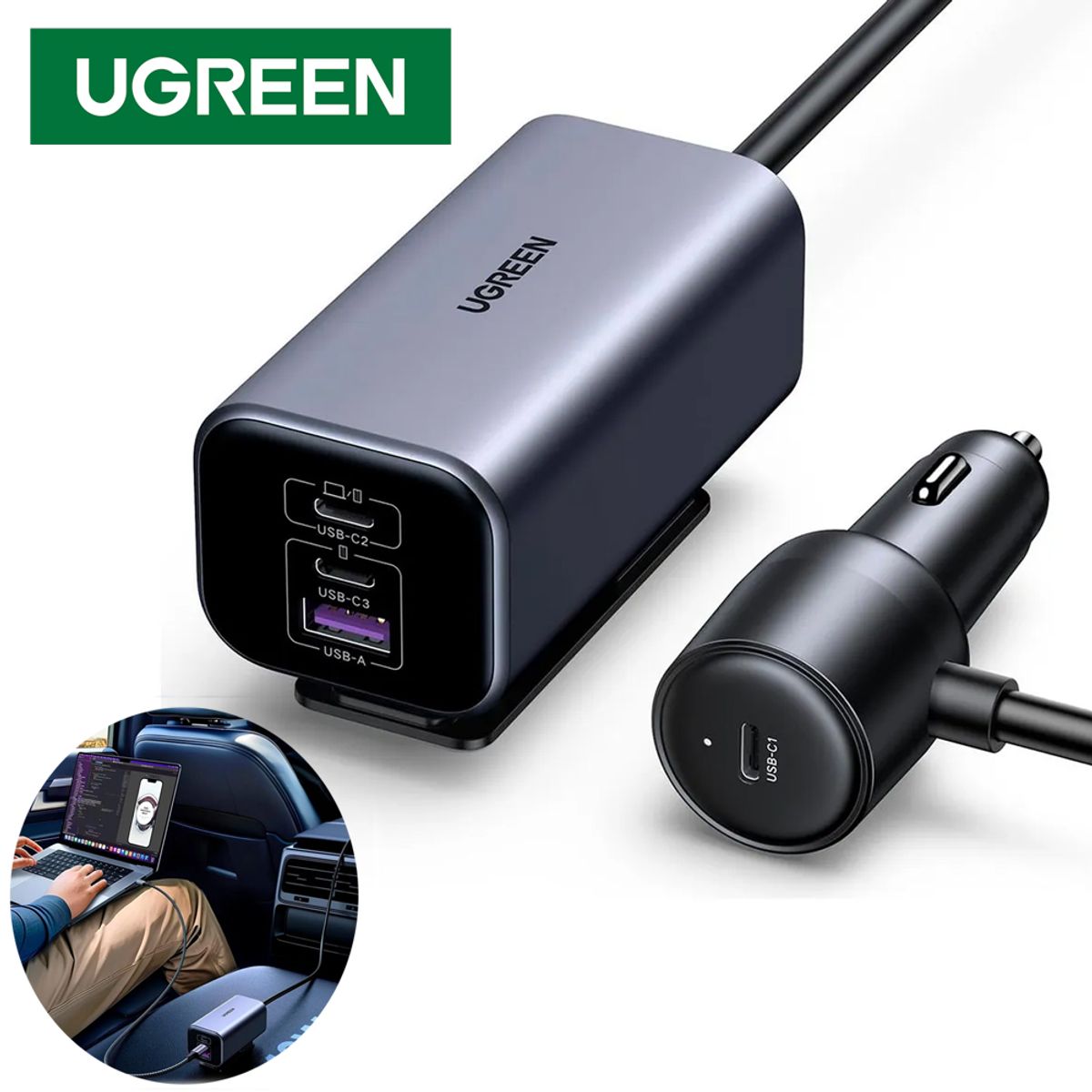 UGREEN - Cargador para Auto 150W UGREEN 4 en 1 4 puertos GAN carga rapida