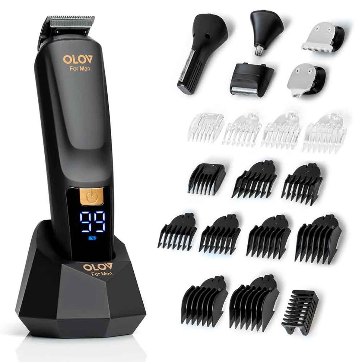 VARIOS - Rasuradora Eléctrica Olov Todo en 1 con Base de Carga USB 21 Piezas