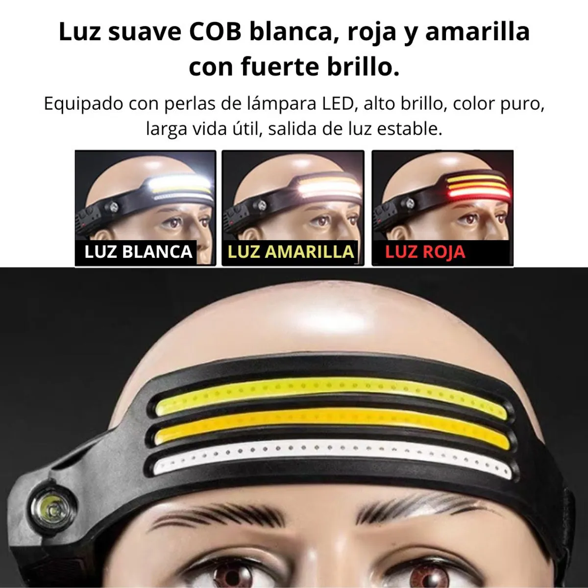 GENERICO - Linterna de Cabeza 3 Líneas BOSSNEY Linterna Frontal con Sensor L3959