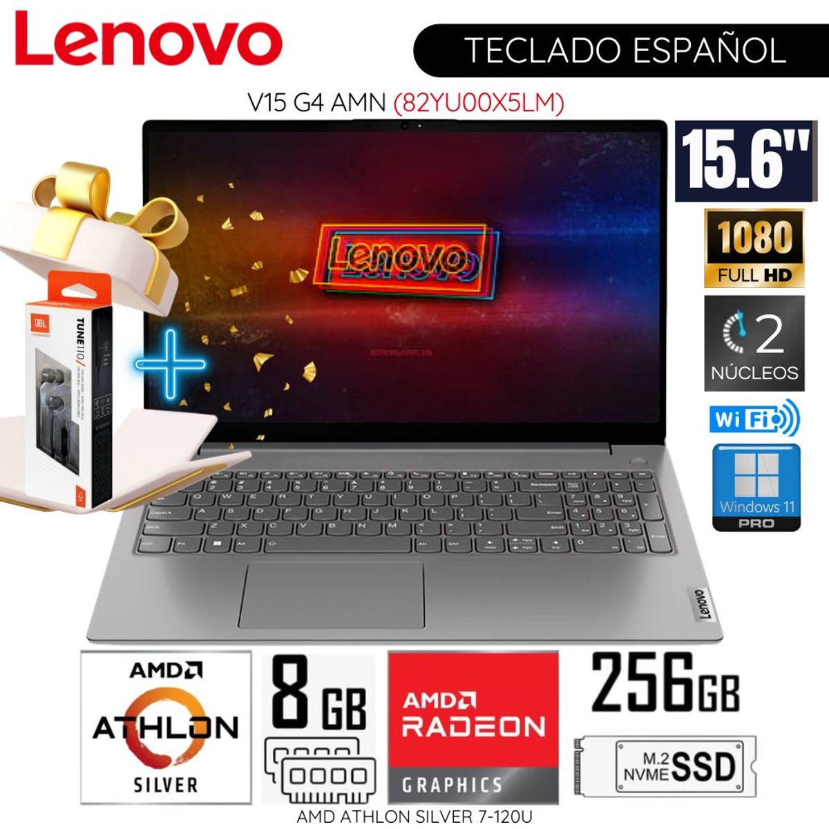 LENOVO - Laptop Lenovo V15 G4 AMN AMD Athlon Silver 7120U 8GB RAM 256GB SSD 15.6"   FHD WIN11  82YU00X5LM