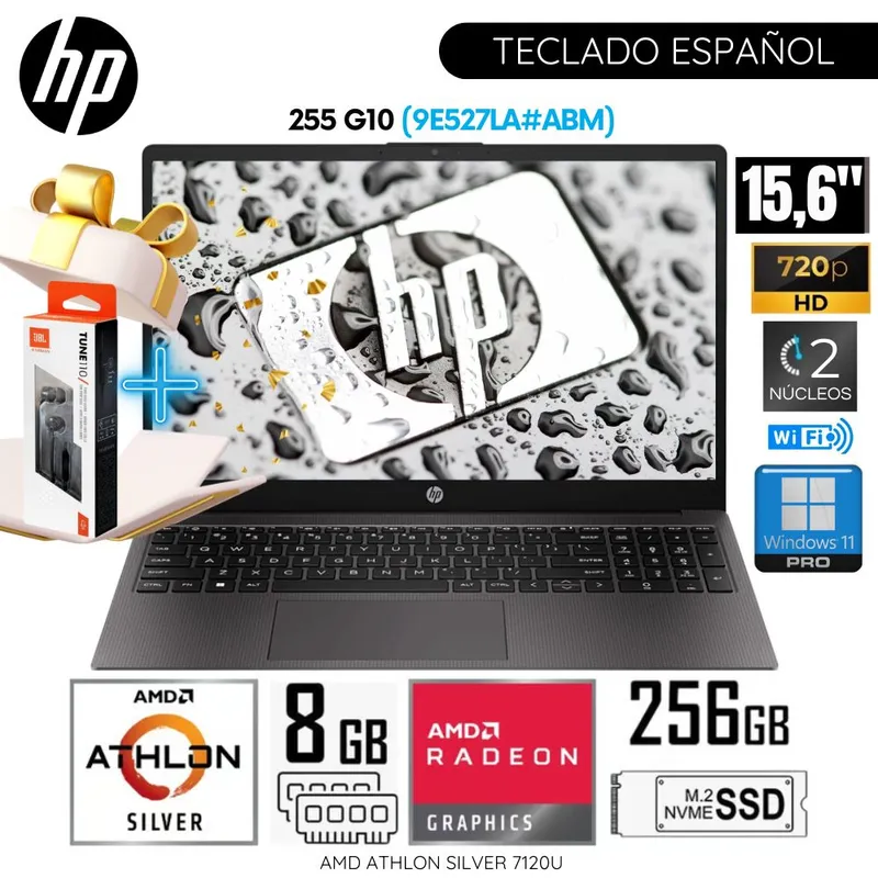 HP - Laptop HP 255 G10 AMD Athlon Silver 7-120U 8GB RAM 256GB SSD 15.6"  HD Free Dos (9E527LA#ABM) - Gris