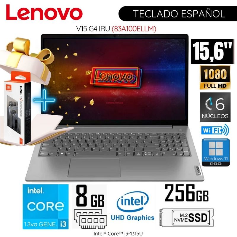 LENOVO - Laptop Lenovo V15 G4 IRU Intel Core i3-1315U 8GB RAM 256GB SSD 15,6  pulg FHD - 83A100ELLM