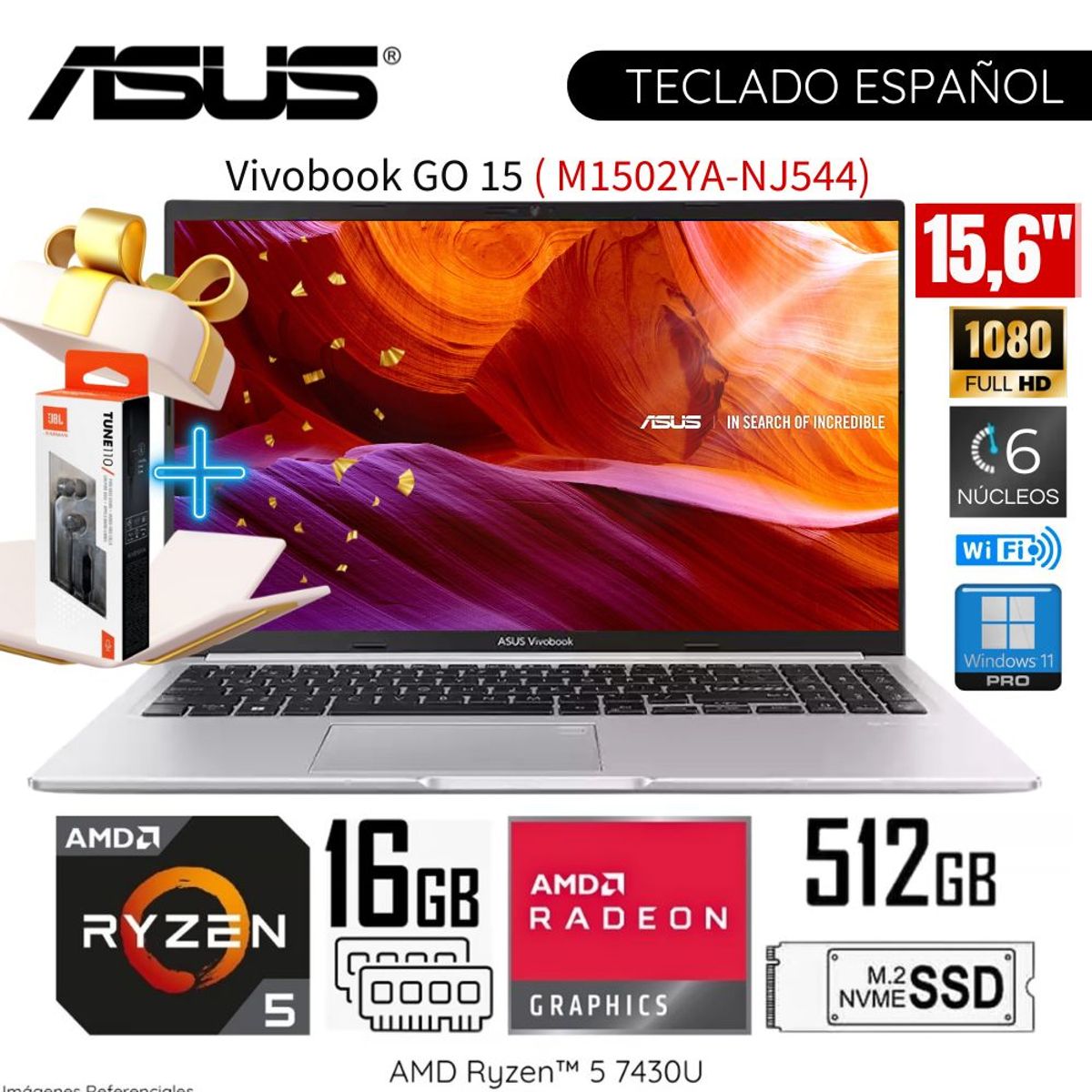ASUS - Laptop Asus Vivobook M1502YA-NJ544 AMD Ryzen 5-7430U 16GB RAM 512GB SSD 15.6"  FHD WIN 11+Audifono