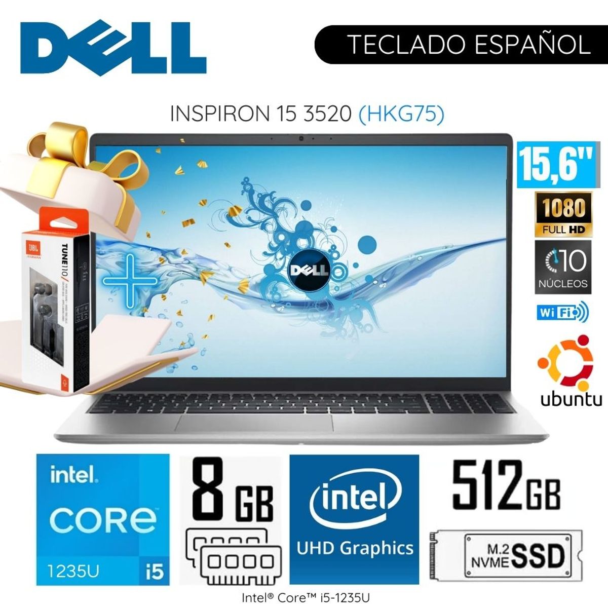 DELL - Laptop Dell Inspiron 15 3520 Intel Corei5-1235U 8GB RAM 512GB SSD 15.6"  FHD Ubuntu