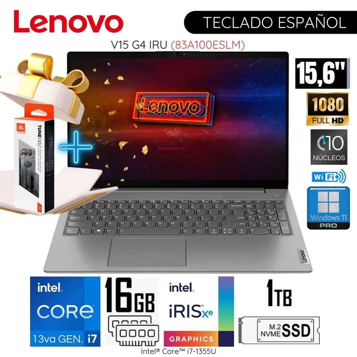 LENOVO - Laptop Lenovo V15 G4 IRU 15.6"   FHD Intel Core i7-1355U 16GB RAM 1TB SSD 83A100ESLM