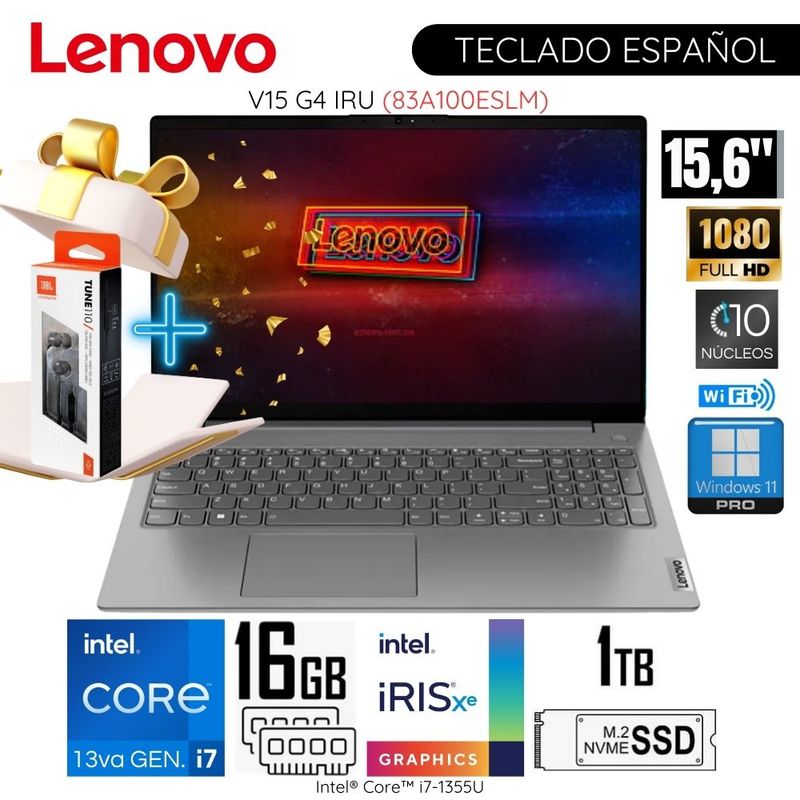 LENOVO - Laptop Lenovo V15 G4 IRU 15.6"   FHD Intel Core i7-1355U 16GB RAM 1TB SSD 83A100ESLM