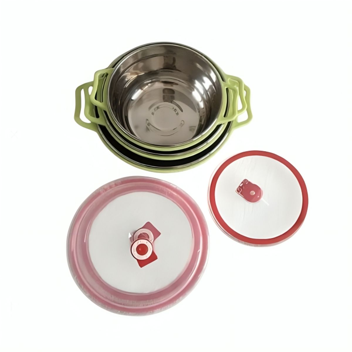 GENERICO - Set 3 Bowls de Almacenamiento Alimentos Herméticas de Acero Inoxidable